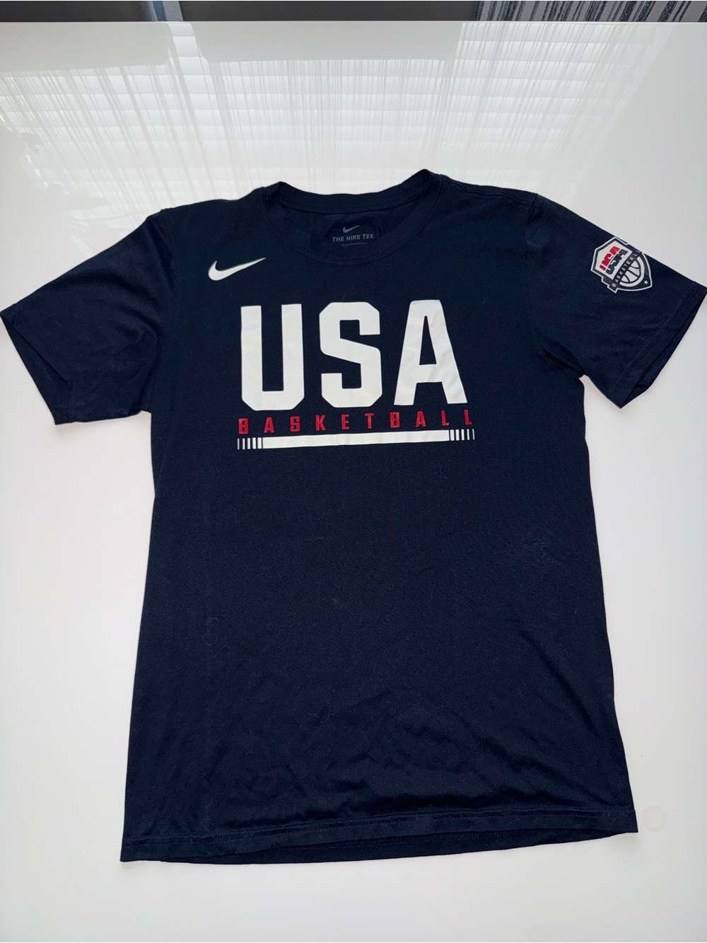 Nike Navy USA Basketball Short Sleeve Tee with White & Red Graphics